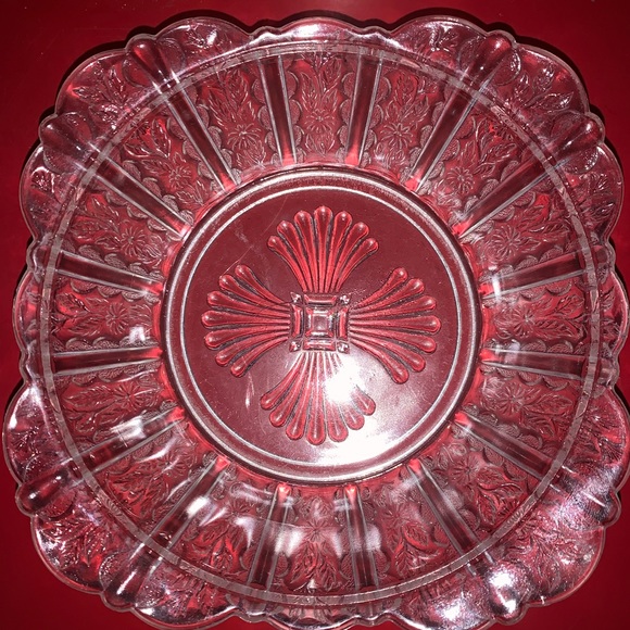 EAPG Heavily Etched Square Glass Bowl - Picture 3 of 9